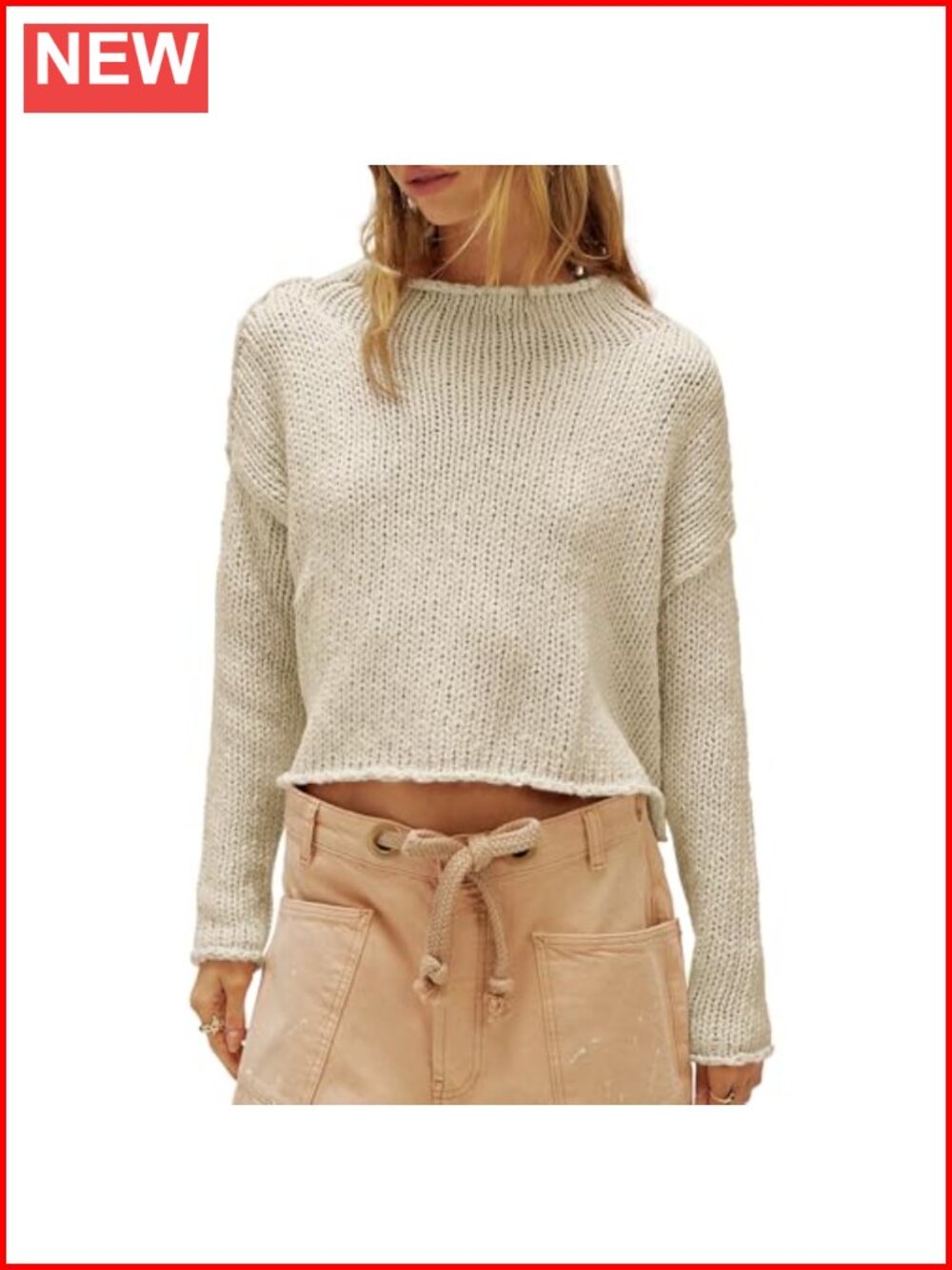 Women's Oversized Roll Neck Cotton Sweater Chunky Long Sleeve Pullover